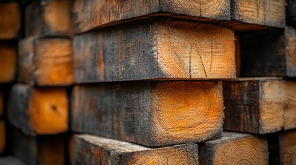 Stacked wooden beams