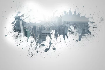 Poster Splash on wall revealing cityscape
