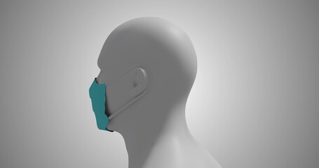 Human head model wearing face mask