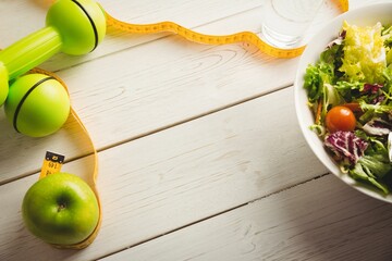 Healthy food with measure tape