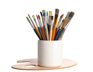 Artist's Palette with Paintbrushes in a Jar