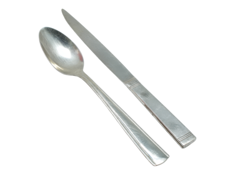 Silver spoon and butter knife set elegant cutlery, On Transparent Background, Png - Powered by Adobe