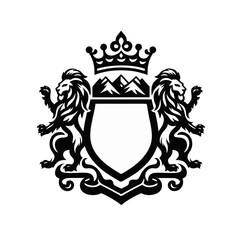 Obraz premium royal crest lions holding shield and crown, isolated on white background