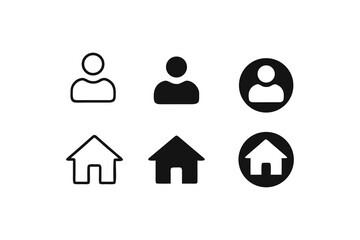 Set of User and Home Icons with Different Styles Depicting Versatile Design Options for Interface Development and Creative Projects