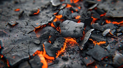 Burnt surfaces layered with ash and orange embers, dark setting ideal for fire-themed design overlays