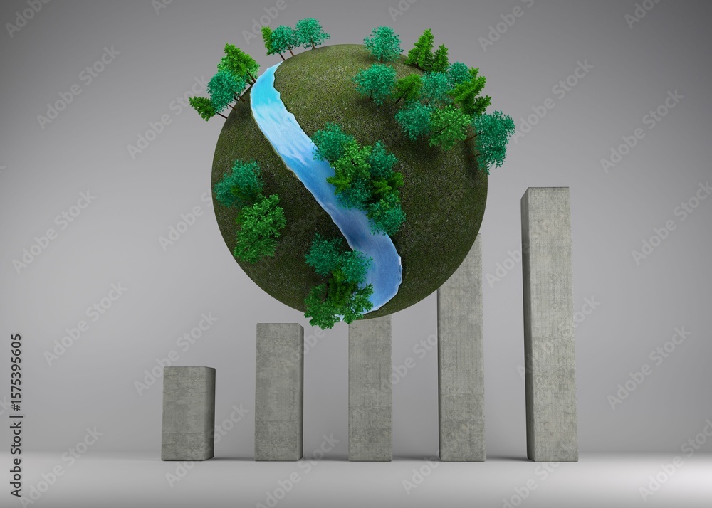 Poster earth floating in front of graphs