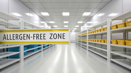 safety in Food and Beverage Allergen-free zone with shelves and labeled storage bins for safe food products.