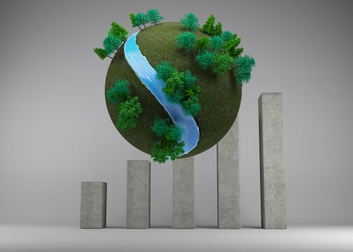 Fototapeta Earth floating in front of graphs