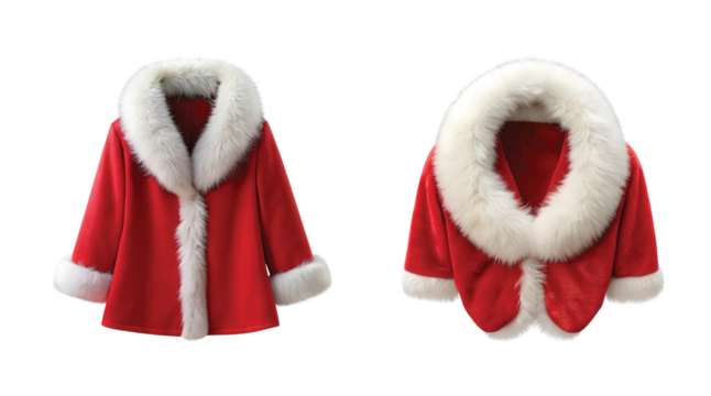 Santa’s Red Coat Collar: A red Santa coat collar with fluffy white fur trim, PNG sharp