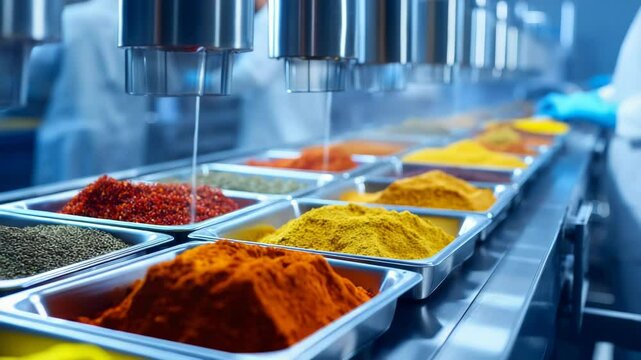 Automated spice and seasoning filling line, production and packaging process