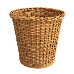 Woven wicker basket beautifully illustrates craftmanship with its detailed texture and warm tones, ideal for home decor, storage solutions, or rustic design elements, transparent background