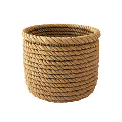 Rustic rope basket craftsmanship shown against a black backdrop, perfect for nautical themes, storage solutions, and decorative designs, transparent background