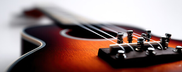 Beautifully crafted ukulele showcasing intricate details and vibrant colors on a white background