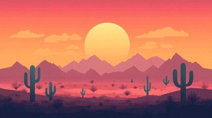 Desert sunset landscape panorama