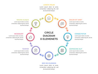 Circular diagram with eight connected steps, infographic template, vector eps10 illustration