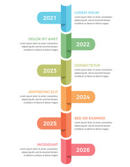 Colorful vertical timeline infographic template with 6 elements, vector eps10 illustration