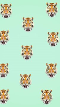 Animation of multiple tiger heads on green background
