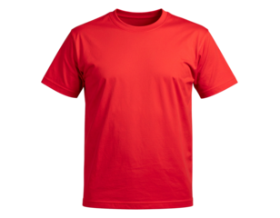 Blank red t shirt mock up template, front view isolated on transparent background.