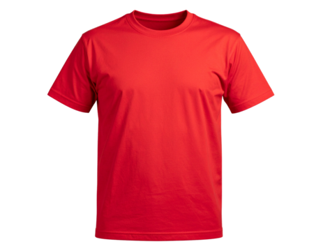 Blank red t shirt mock up template, front view isolated on transparent background.