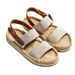 Pair of Beige Espadrille Sandals with Brown