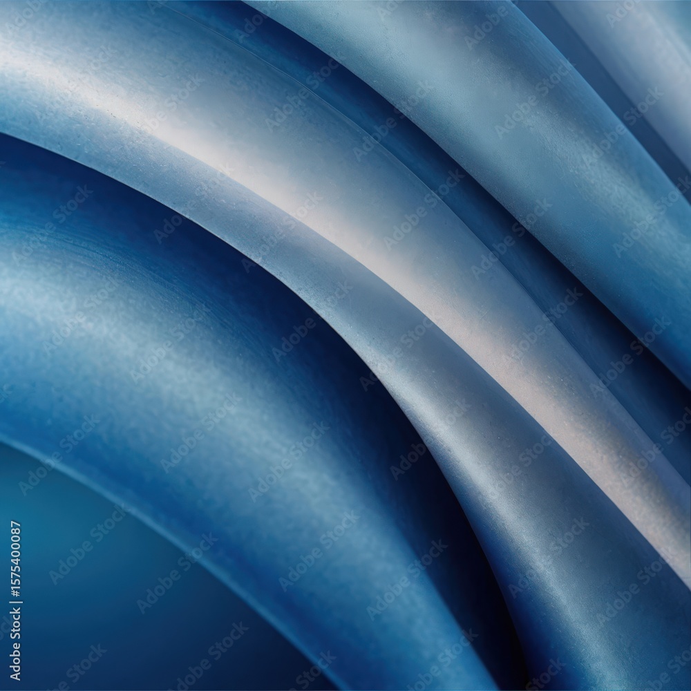 Poster interlocking arcs of blue and gray like molded fabric or overlapping waves