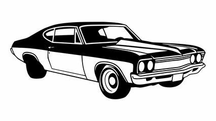 Obraz premium Vintage Muscle Car Silhouette – Classic Black Retro Auto Vector Art