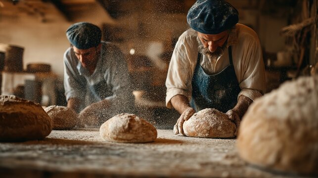 Artisanal Bakers Preparing Fresh Bread Dough
