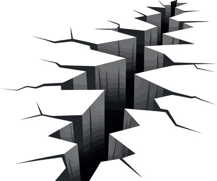 A white surface with a large crack running through it, showing depth and jagged edges in gray tones