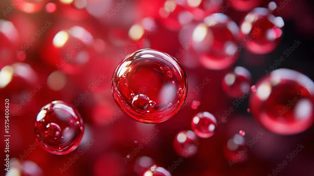 Poster red bubbles floating and reflecting light creating a dreamlike atmosphere
