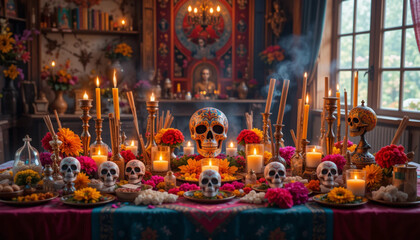 Obraz premium Dia de Muertos Ofrenda A Vibrant Altar of Remembrance