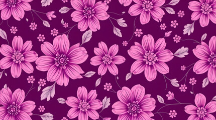 Rich Purple and Pink Floral Seamless Pattern Background