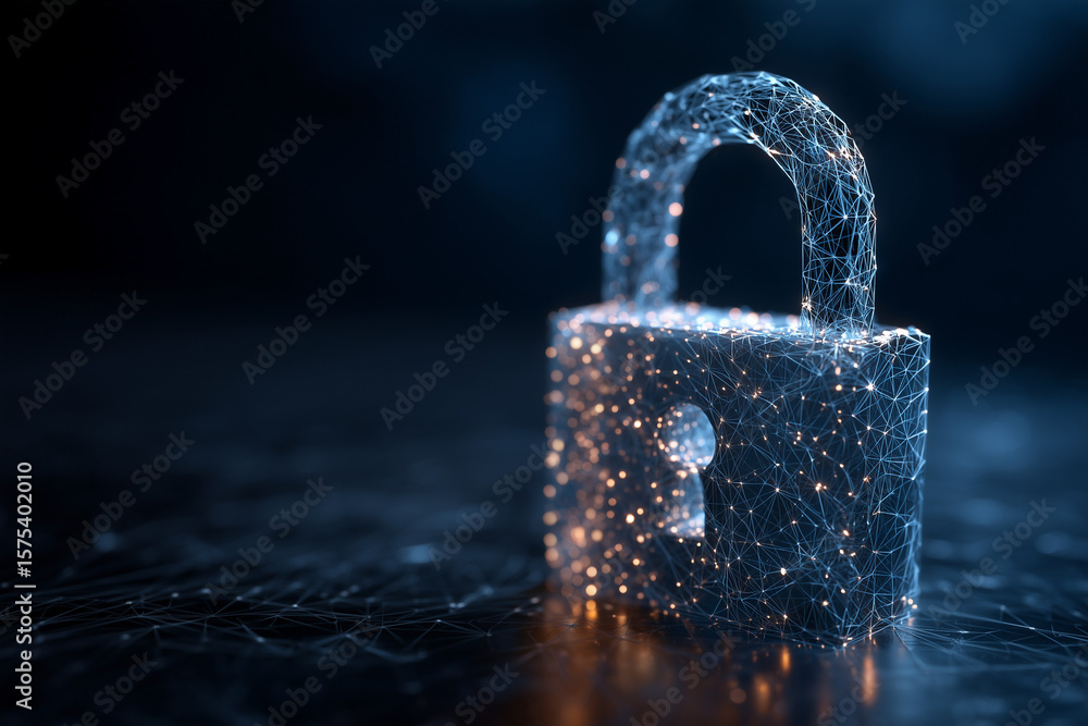 Poster secure cyber security network with padlock icon,digital protection and data privacy concept