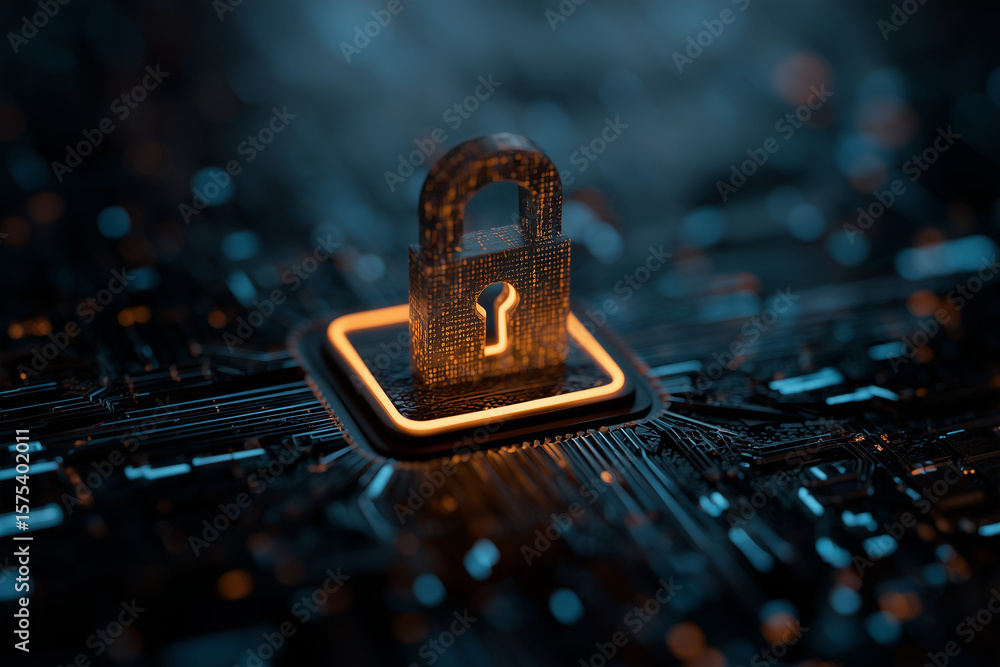 Poster secure cyber security network with padlock icon,digital protection and data privacy concept