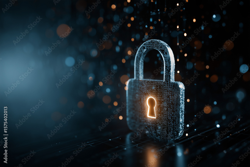 Poster secure cyber security network with padlock icon,digital protection and data privacy concept