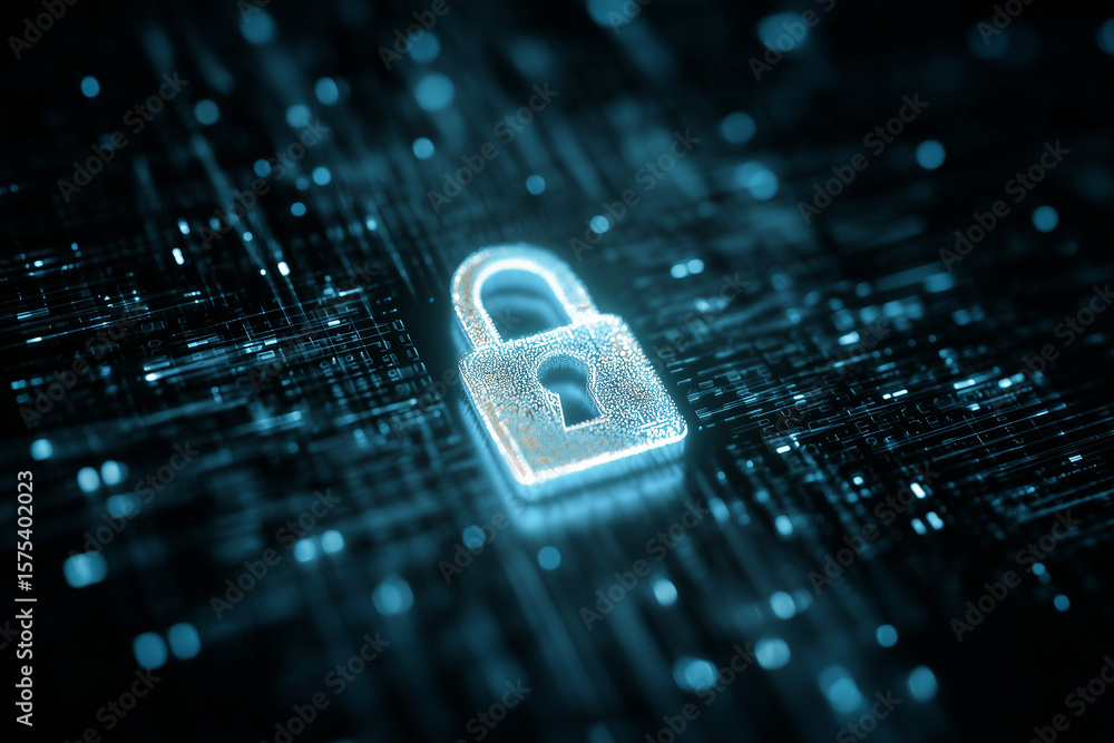 Poster secure cyber security network with padlock icon,digital protection and data privacy concept