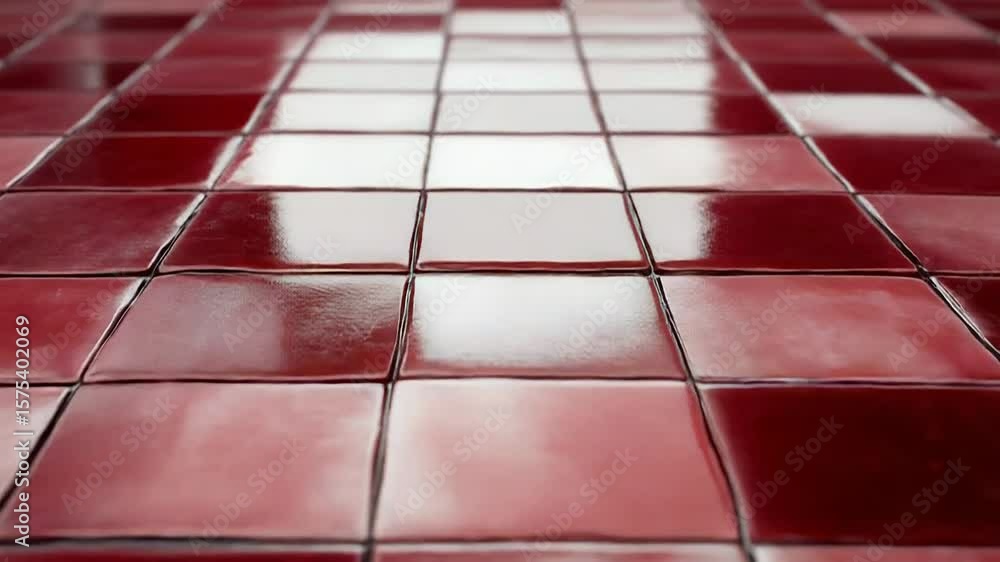 Poster shiny red square tiles creating a glossy floor surface