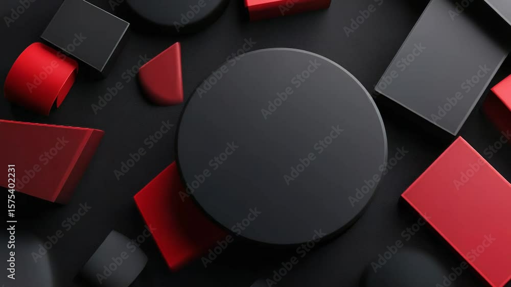 Poster red and black geometric shapes creating an abstract design