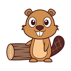 Obraz premium Happy Cartoon Beaver Holding a Log