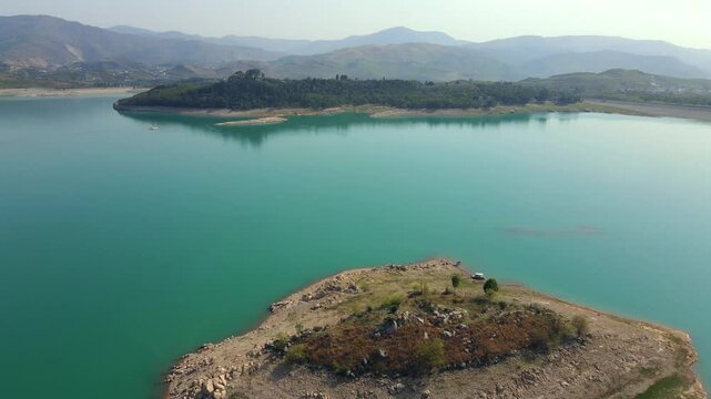 Aerial view of Khanpur Lake and mountains, Pakistan.