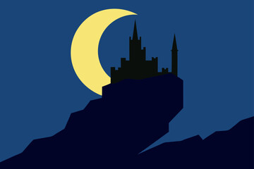 Fototapeta premium Crescent Moon Above a Crumbling Gothic Castle