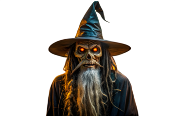 Creepy Wizard with Glowing Eyes and Pointed Hat on transparent background creepy wizard glowing eyes pointed hat This image has background making easy for designers