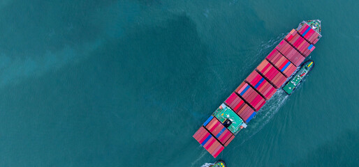 Aerial view Container cargo ship or cargo shipping, Global business logistic import and export...
