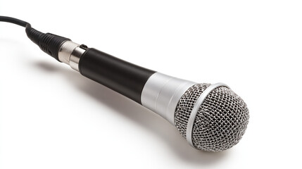Professional microphone isolated on white background, showcasing crisp details from a top-down view.