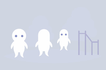 Transparent Ghost Children Playing in Misty Park