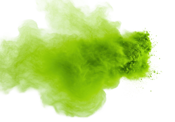 Soft, diffuse chartreuse green pigment cloud, light white to vibrant, clear contours on transparent plane with copy space, soft glow, shadowless studio. Concept of natural diffusion and fresh