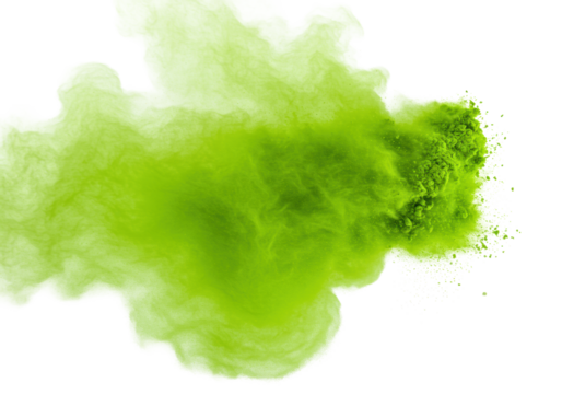 Soft, diffuse chartreuse green pigment cloud, light white to vibrant, clear contours on transparent plane with copy space, soft glow, shadowless studio. Concept of natural diffusion and fresh