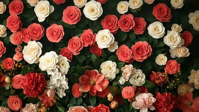Colorful flower wall creating stunning floral backdrop