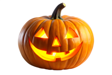 Glowing Jack O Lantern with a Friendly Smile on Transparent Background