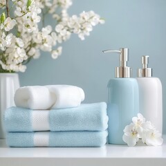 Embrace Serenity, Fresh Towels and Gentle Bloom Arrangement for Home Spa