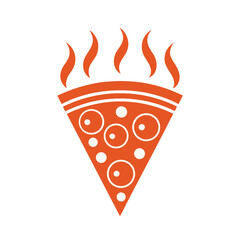 Simplified pizza slice illustration with steam for food and restaurant related designs